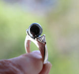 Earrings and ring Black pearl  SET 925 Silver with white zircon