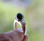 Black pearl ring 925 Silver with white zircon