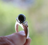 Black pearl ring 925 Silver with white zircon