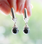 Black pearl Earrings 925 Silver with white zircon Armenian