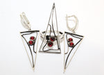 Silver 925 ring triangle with lab  red stones