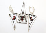 Silver 925 earrings with red stones Modern jewelry
