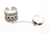 Double ring with chain SILVER 925 and enamel Red or black