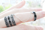 Double ring with chain SILVER 925 and enamel Red or black