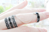 Double ring with chain SILVER 925 and enamel Red or black