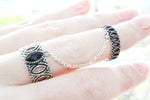 Double ring silver 925 black onyx Designer jewels spring Adjustable
