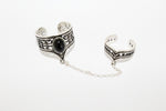 Double ring silver 925 black onyx Adjustable rings with chain