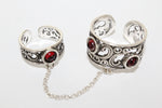 Double ring with red stones Silver 925 Floral Herbal pattern