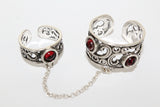 Double ring with red stones Silver 925 Floral Herbal pattern