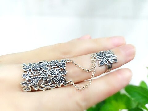 Double ring SILVER 925 Grape rings Adjustable Armenian jewelry
