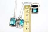 Hooked earrings and ring Silver 925 Zircon stones Turquoise blue