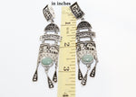 Natural GREEN jade long Earrings and ring STERLING silver 925