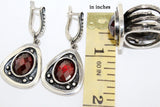 Wine red stone burgundy Silver 925 SET Earrings and ring oxidized
