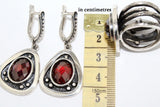Wine red stone burgundy Silver 925 SET Earrings and ring oxidized
