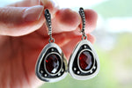 Silver 925 EARRINGS oxidized Black with red zircon jewelry