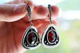 Wine red stone burgundy Silver 925 SET Earrings and ring oxidized