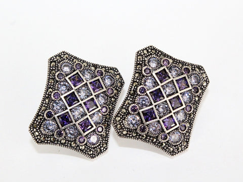 Silver 925 earrings Purple and white zircon stones