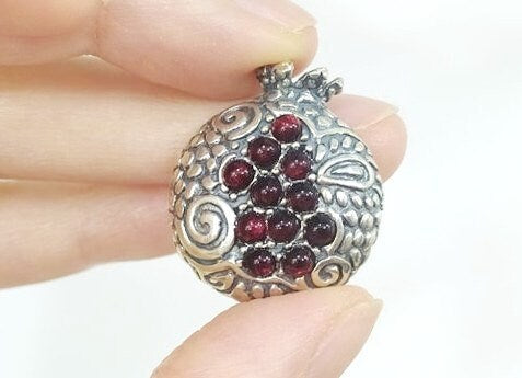 Brooch pomegranate SILVER 925 red quartz stones