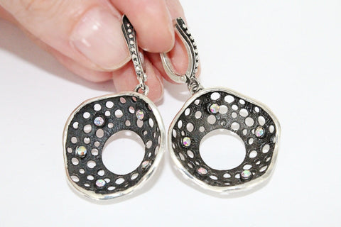 Earrings Silver 925 Curve with holes and rainbow zircon stones