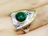 Gold plated silver 925 Very Long Earrings Malachite natural