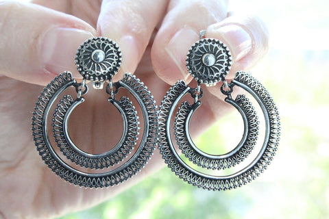 Set Silver 925 Round earrings with English lock 925