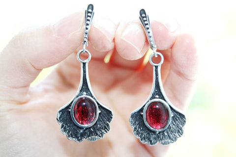 Long earrings with red quartz stone SILVER 925