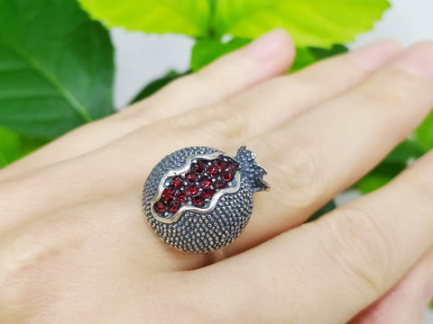 Ring Pomegranate jewelry Sterling 925 with red zircon stones