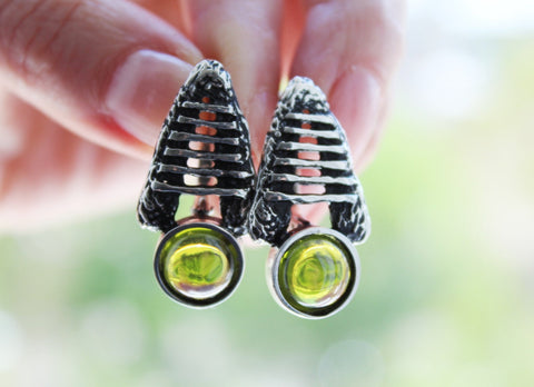 Silver earrings stripped Yellow citrine stone