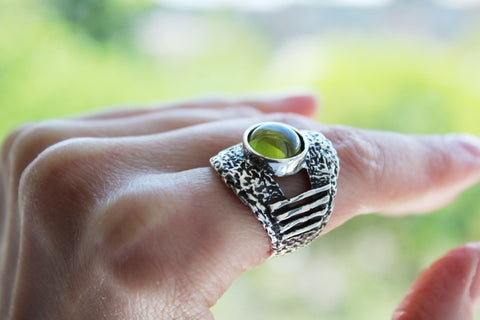Silver 925 ring stripped Yellow zitrine stone