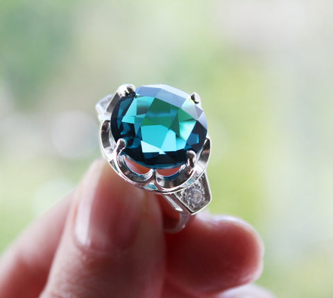 Teal RING Silver 925 zircon stones light blue Turquoise