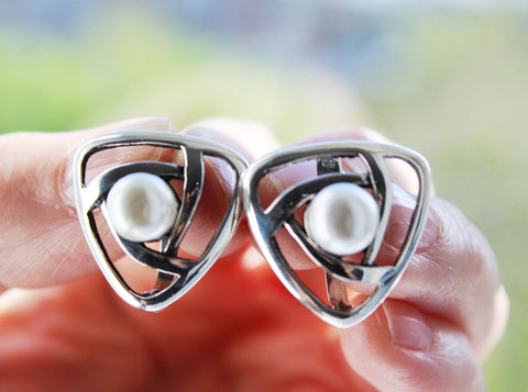White pearl earrings 925 Silver small white pearls jewelry