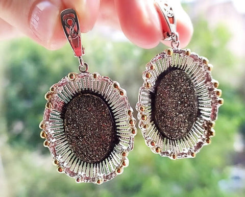Silver Big Earrings Golden pirit Gold plated jewelry yellow