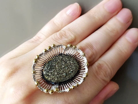 Silver Large Ring Golden pirit Gold plated jewelry yellow Flower