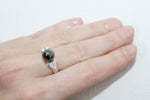 Black pearl ring 925 Silver with white zircon