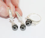 Black pearl ring 925 Silver with white zircon