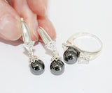 Black pearl ring 925 Silver with white zircon