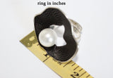 Stud earrings Silver black with white lab pearl Sterling 925
