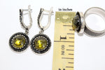 Small jewelry SET silver 925 with lab citrine stones greenish yellow