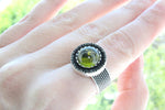 Small ring silver 925 with lab citrine stones greenish yellow colored