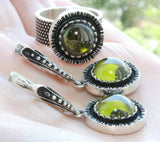 Small jewelry SET silver 925 with lab citrine stones greenish yellow
