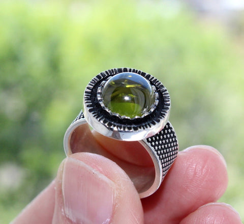 Small ring silver 925 with lab citrine stones greenish yellow colored