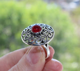 Ring Sterling silver 925 with red quartz stone Bohemian jewelry handcrafted