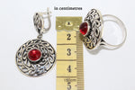 Earrings Sterling silver 925 with red quartz stone Jewelry gypsy