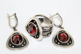 Silver 925 EARRINGS oxidized Black with red zircon jewelry