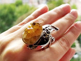 Sterling silver SET 925 natural citrine druse Pendant