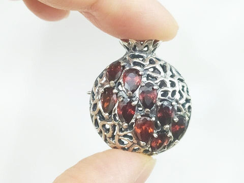 Brooch pomegranate SILVER 925 burgundy red large zircon