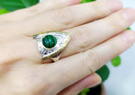 Gold plated silver 925 SET Very Long earring Earrings and Small ring Malachite