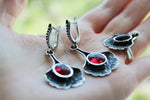 Silver 925 jewelry set Long earrings with red quartz stone and small