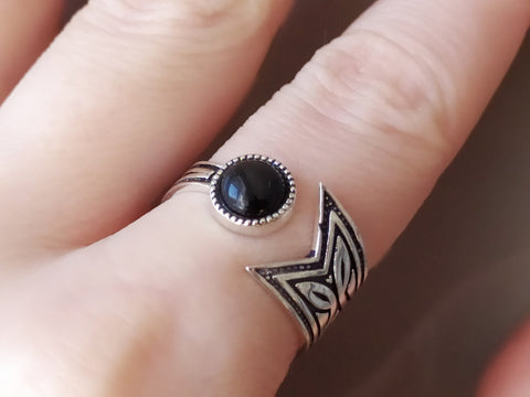 Delicate ring silver 925 Adjustable black onyx