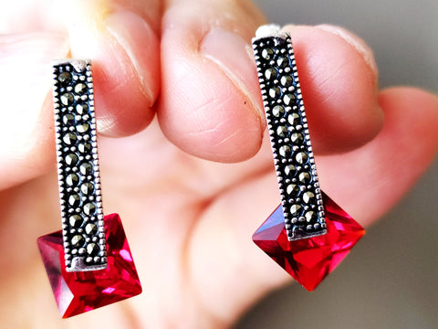 Small earrings Silver 925 Marcasite jewelry Modern Minimalist jewellery